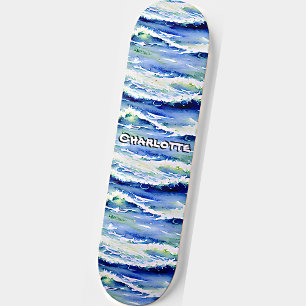 Naam toevoegen: Ocean Waves Blue Persoonlijk Skateboard