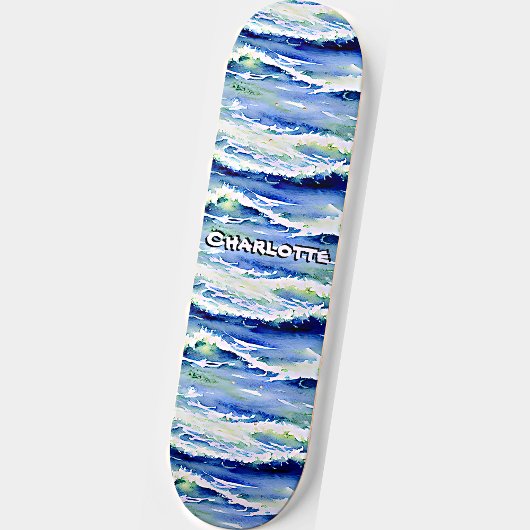 Naam toevoegen: Ocean Waves Blue Persoonlijk Skateboard