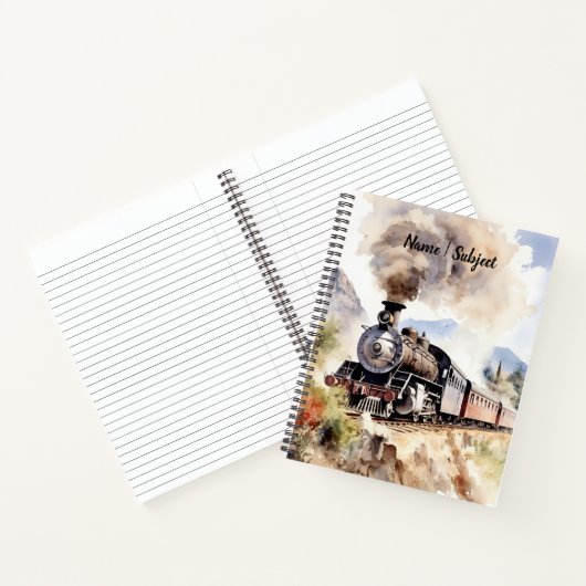 Naam toevoegen / Onderwerp Brown Steam Train Notitieboek (Binnen)