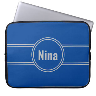 Naam toevoegen op blauw en grijs laptop sleeve