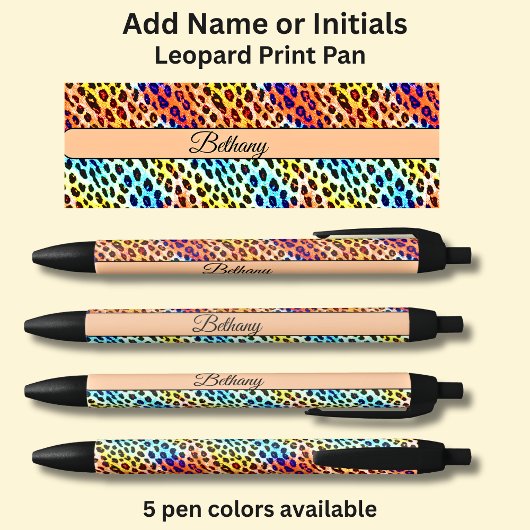 Naam toevoegen, op Neon Leopard Spots Print Zwarte Inkt Pen