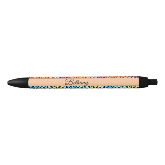 Naam toevoegen, op Neon Leopard Spots Print Zwarte Inkt Pen (Voorkant)