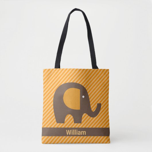 Naam toevoegen Oranje diagonale streep met olifant Tote Bag (Voorkant)