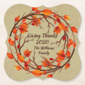 Naam toevoegen Overeenkomende Thanksgiving Autumn  Kartonnen Onderzetters (Voorkant)