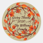 Naam toevoegen Overeenkomende Thanksgiving Autumn Ronde Sticker (Voorkant)