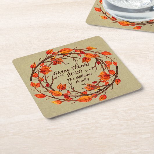 Naam toevoegen Overeenkomende Thanksgiving herfst Kartonnen Onderzetters (Schuin)