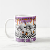 Naam toevoegen Paarse 3D-effect Halloween Ghosts Koffiemok (Links)