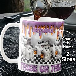 Naam toevoegen Paarse 3D-effect Halloween Ghosts Koffiemok