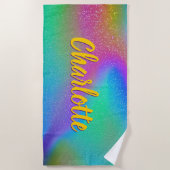 Naam toevoegen: Pastel Rainbow Aqua Pink Yellow Sw Strandlaken (Voorkant)