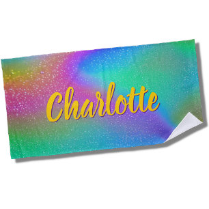 Naam toevoegen: Pastel Rainbow Aqua Pink Yellow Sw Strandlaken