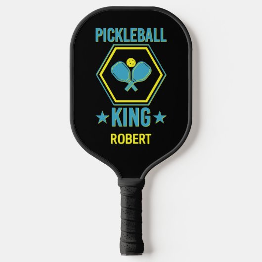 Naam toevoegen, Pickleball KING, Blue Yellow op Bl Pickleball Paddle (Voorkant)