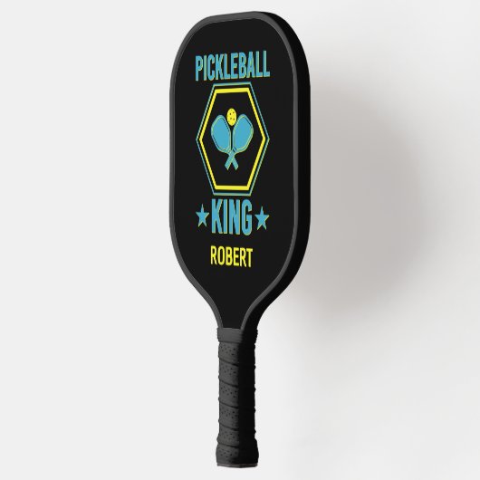 Naam toevoegen, Pickleball KING, Blue Yellow op Bl Pickleball Paddle (Links)