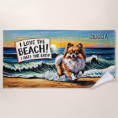 Naam toevoegen, Pomeranian Splashing in the Waves  Strandlaken (Voorkant)