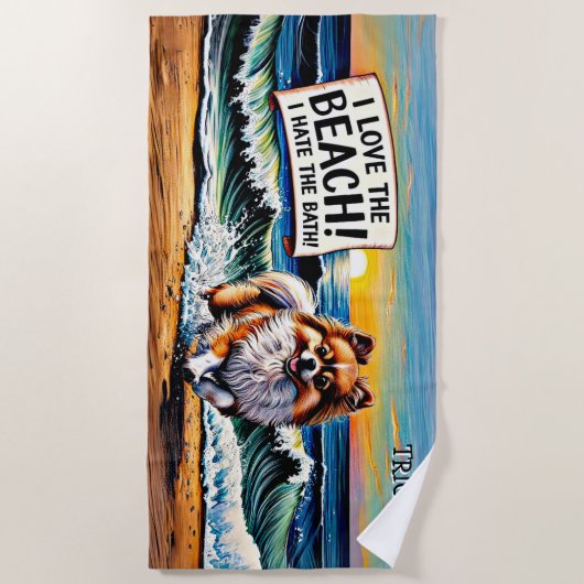 Naam toevoegen, Pomeranian Splashing in the Waves Strandlaken (Voorkant)