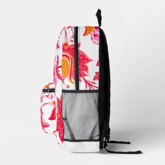 Naam toevoegen Preppy  Flowers | Roze en Sinaasapp Bedrukte Rugzak (Rechts)