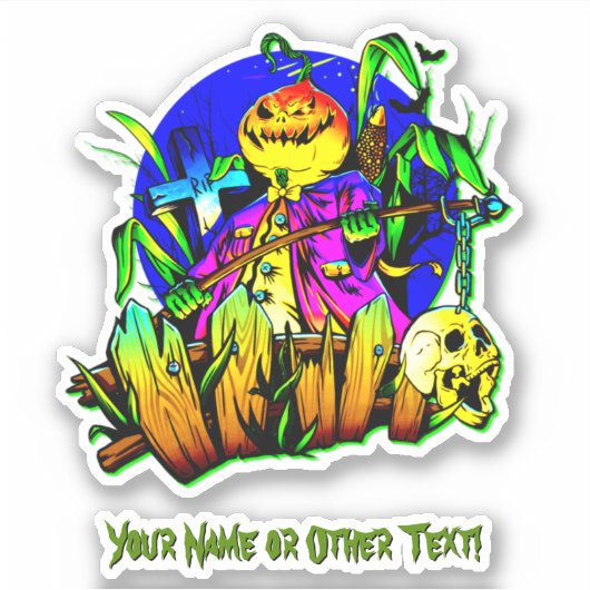 Naam toevoegen: Pumpkin Head Monster Scarecrow Sku Sticker (Voorkant)