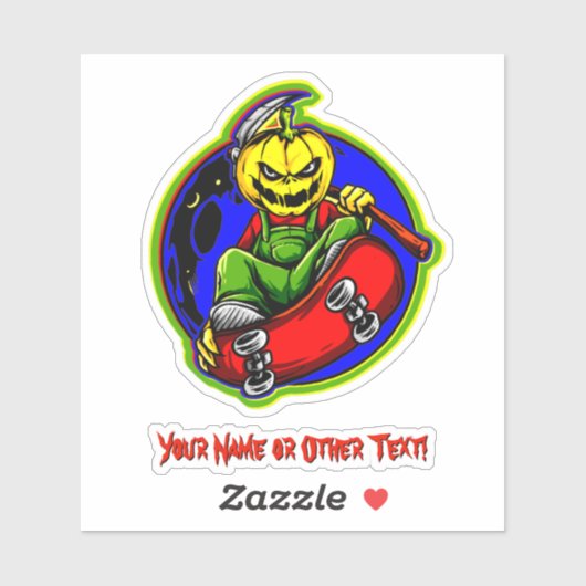 Naam toevoegen: Pumpkin Head Reaper Skateboard Scy Sticker (Vel)