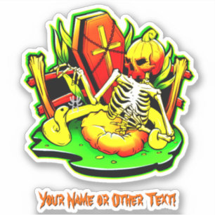 Naam toevoegen: Pumpkin Skeleton Snake Coffin Spid Sticker