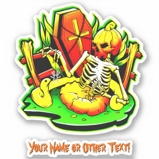 Naam toevoegen: Pumpkin Skeleton Snake Coffin Spid Sticker (Voorkant)