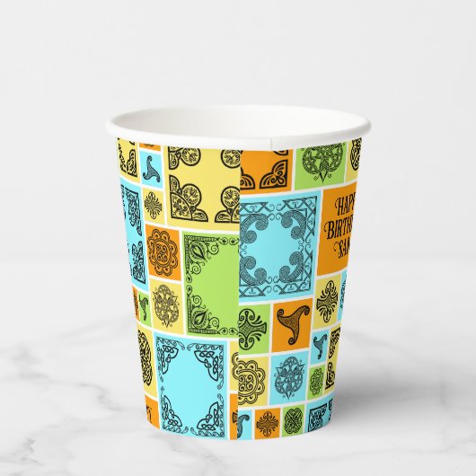 Naam toevoegen & Relatie Verjaardag Sinaasappel &  Papieren Bekers (Rechts)