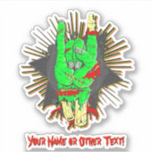 Naam toevoegen: Rock on Green Zombie Hand Botten B Sticker (Voorkant)