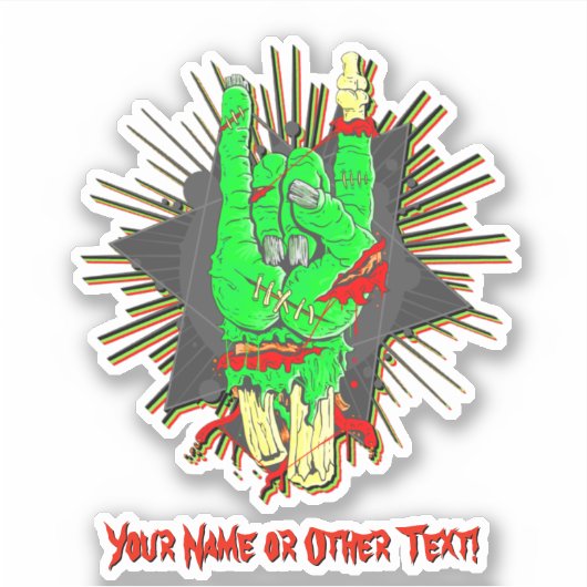 Naam toevoegen: Rock on Green Zombie Hand Botten B Sticker (Voorkant)