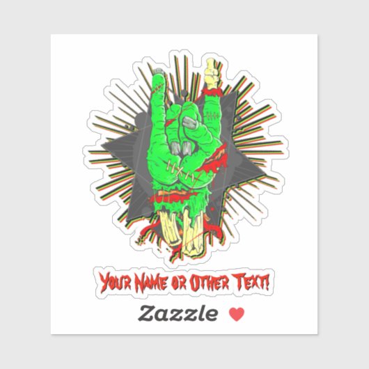 Naam toevoegen: Rock on Green Zombie Hand Botten B Sticker (Vel)