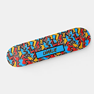 Naam toevoegen: Rode Gele Blauwe Graffiti Skateboa Persoonlijk Skateboard