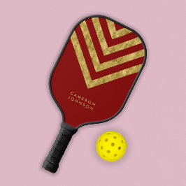 Naam toevoegen Rood en Faux Gold Chevron Pickleball Paddle