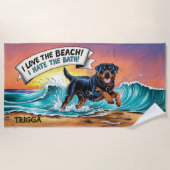 Naam toevoegen, Rottweiler Dog Running in Waves Strandlaken (Voorkant)