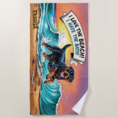 Naam toevoegen, Rottweiler Dog Running in Waves Strandlaken (Voorkant)