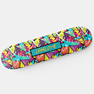 Naam toevoegen: Roze Blauw Oranje Graffiti Persoonlijk Skateboard