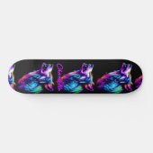 Naam toevoegen: Roze Blauwe Neon Wolf Persoonlijk Skateboard (Horizontaal)