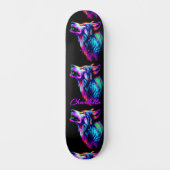 Naam toevoegen: Roze Blauwe Neon Wolf Persoonlijk Skateboard (Voorkant)