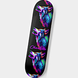 Naam toevoegen: Roze Blauwe Neon Wolf Persoonlijk Skateboard