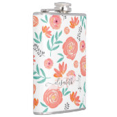 Naam toevoegen + Roze koraal Waterverf Floral Patr Heupfles (Rechts)
