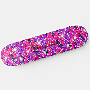Naam toevoegen: Roze Paarse Mauve Mermaid Scales Persoonlijk Skateboard