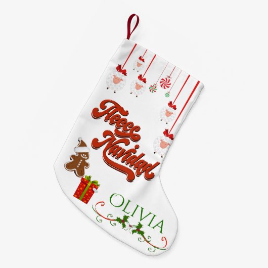 NAAM TOEVOEGEN - Schattig Sheep Fleece Navidad Kleine Kerstsok (Voorkant (Hangend))