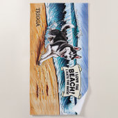 Naam toevoegen, Siberische Husky Splashing in Wave Strandlaken (Voorkant)