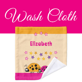 Naam toevoegen stars ladybugs pink oranje kinder washandje