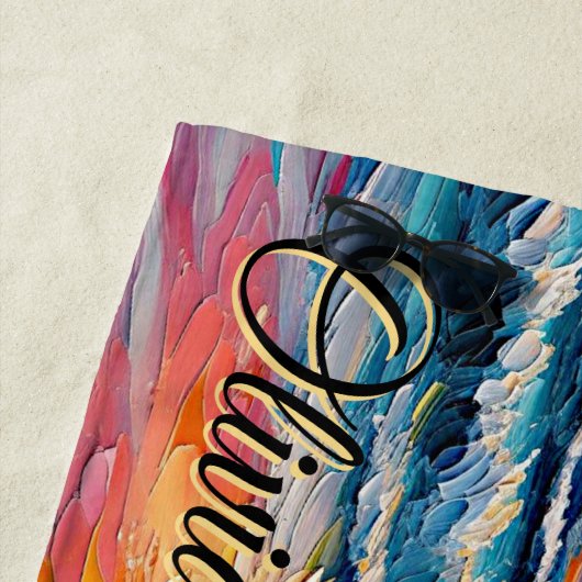 Naam toevoegen Strand Sunset Flamingo's Tropische Strandlaken (In situ)