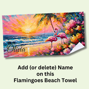 Naam toevoegen Strand Sunset Flamingo's Tropische Strandlaken