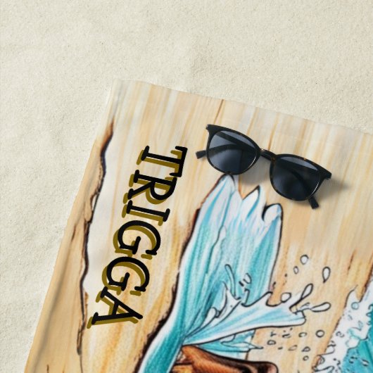 Naam toevoegen, teckel hond die in golven loopt strandlaken (In situ)