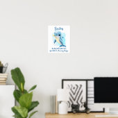 Naam toevoegen Tekst, Baby Blue Dolphin Nursery Po Poster (Thuiskantoor)