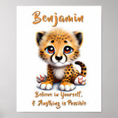 Naam toevoegen Tekst, Baby Cheetah Cub Nursery Poster (Voorkant)