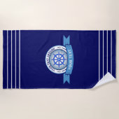 Naam toevoegen Tekst, Blauw Wit Nautical Shield Wh Strandlaken (Voorkant)