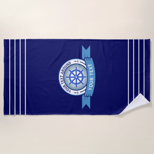 Naam toevoegen Tekst, Blauw Wit Nautical Shield Wh Strandlaken (Voorkant)
