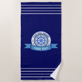 Naam toevoegen Tekst, Blauw Wit Nautical Shield Wh Strandlaken (Voorkant)