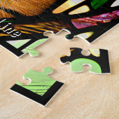 Naam toevoegen Tekst, Glas in lood Tabby Kat Blauw Legpuzzel (Zijkant)