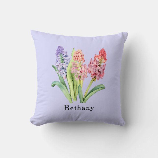 Naam toevoegen Tekst, Hyacinth Flowers, Pinks & Pu Kussen (Voorkant)